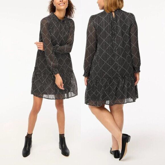 J.‎ Crew Women's Ruffle Tiered Midi Dress Elegant Party Plaid Black $118 - Picture 5 of 5